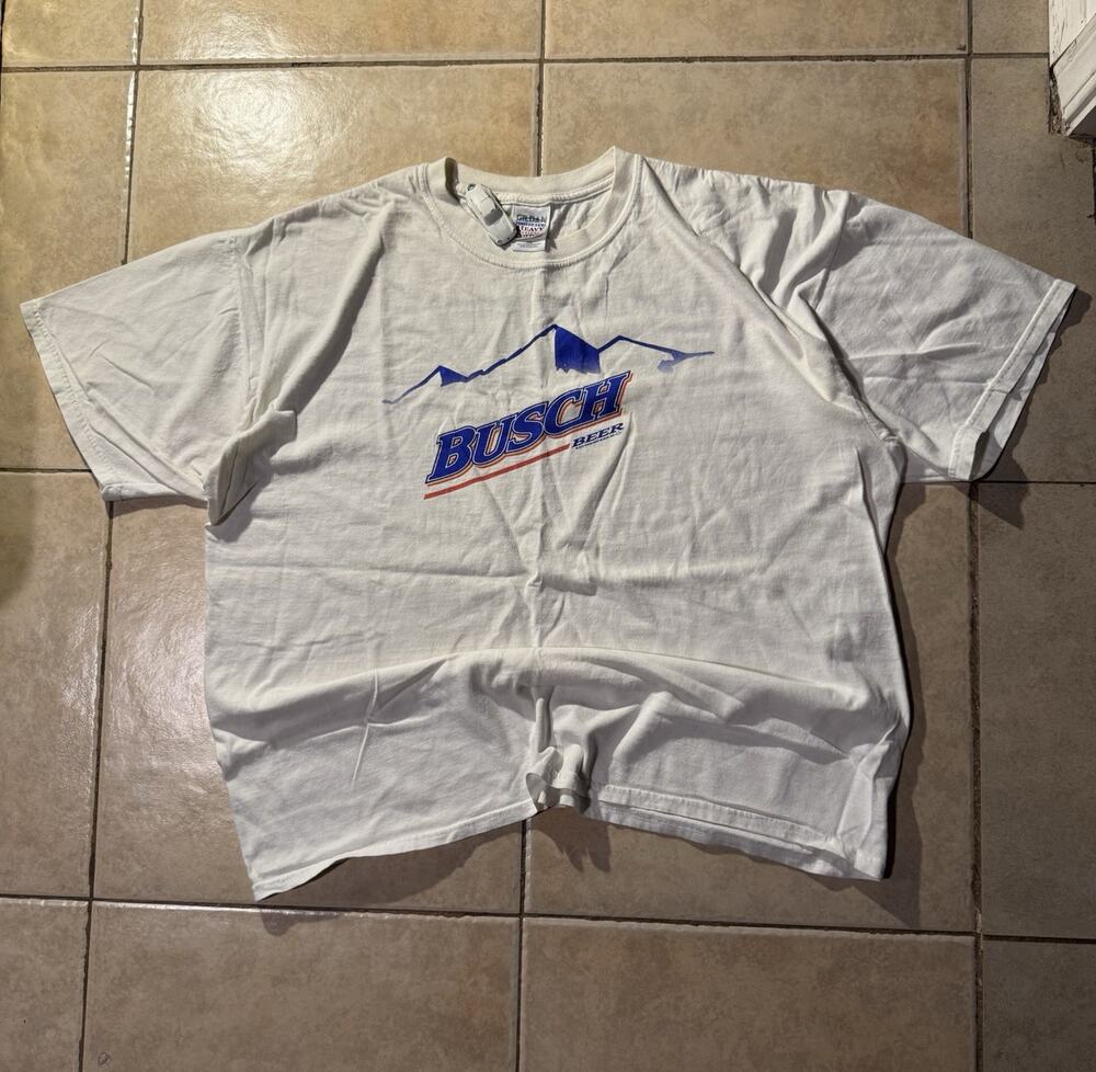 2002 Busch Beer "Head for the Mountains" 2XL White T-Shirt Breweriana Graphic
